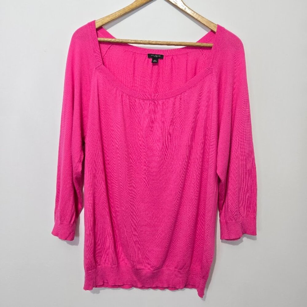 Ann Taylor Womens Pink Square Neck Sweater Top Sz XL Cashmere Blend Preppy Girly